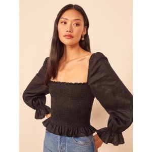 Reformation Tangerine Puff Sleeve Linen Top Black Size M (Originally $106)